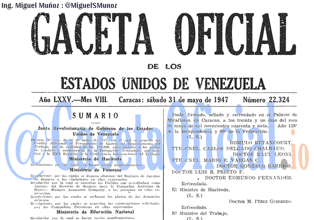 Gaceta Oficial 22324 del 31 Mayo 1947