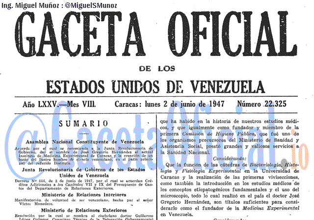 Gaceta Oficial 22325 del 2 Junio 1947