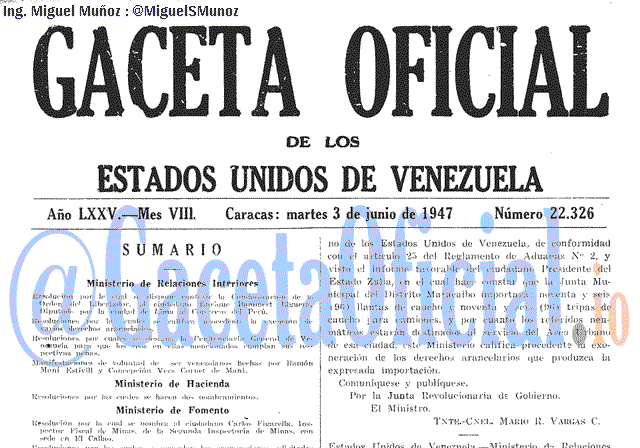 Gaceta Oficial 22326 del 3 Junio 1947