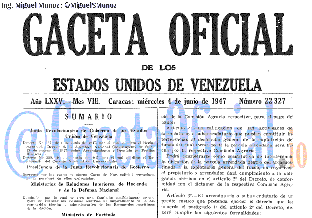 Gaceta Oficial 22327 del 4 Junio 1947