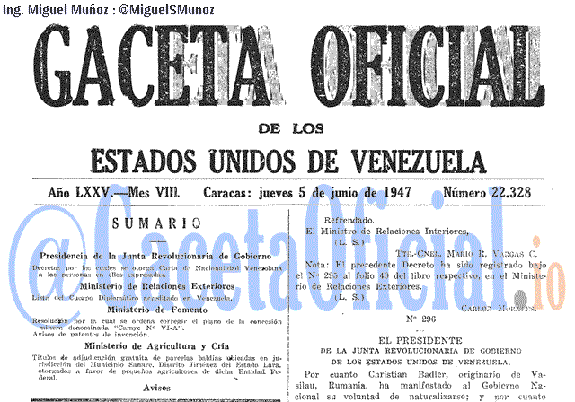 Gaceta Oficial 22328 del 5 Junio 1947