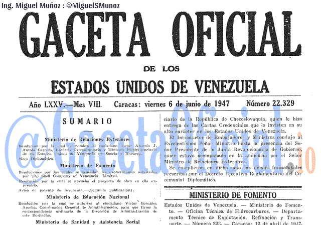 Gaceta Oficial 22329 del 6 Junio 1947