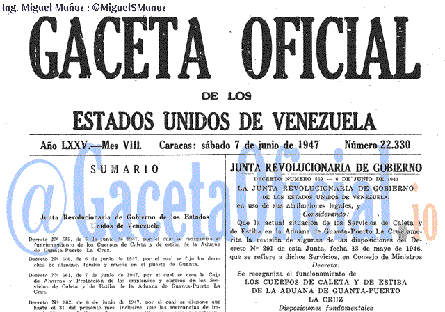 Gaceta Oficial 22330 del 7 Junio 1947