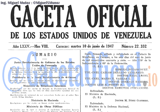 Gaceta Oficial 22332 del 10 Junio 1947