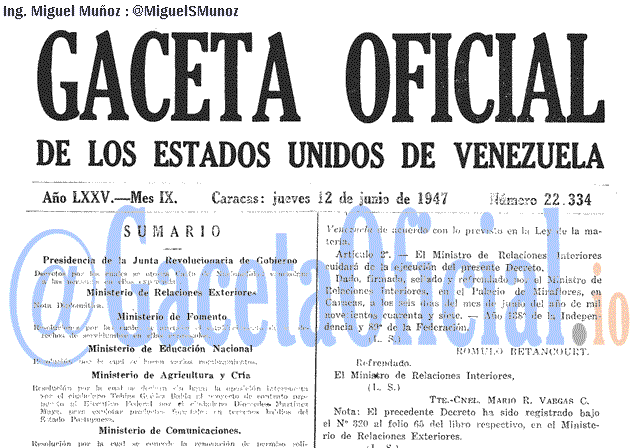 Gaceta Oficial 22334 del 12 Junio 1947