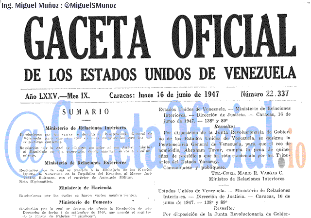 Gaceta Oficial 22337 del 16 Junio 1947