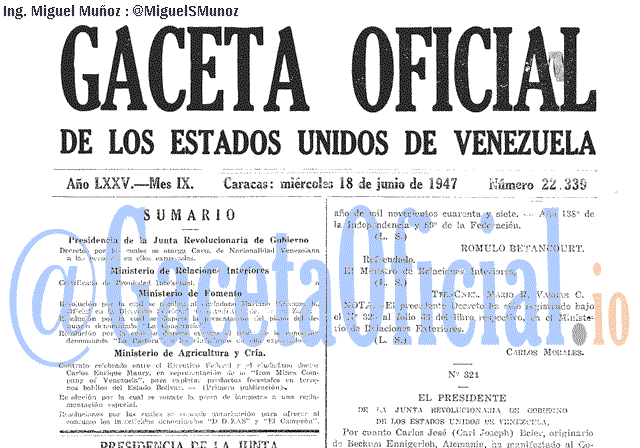 Gaceta Oficial 22339 del 18 Junio 1947