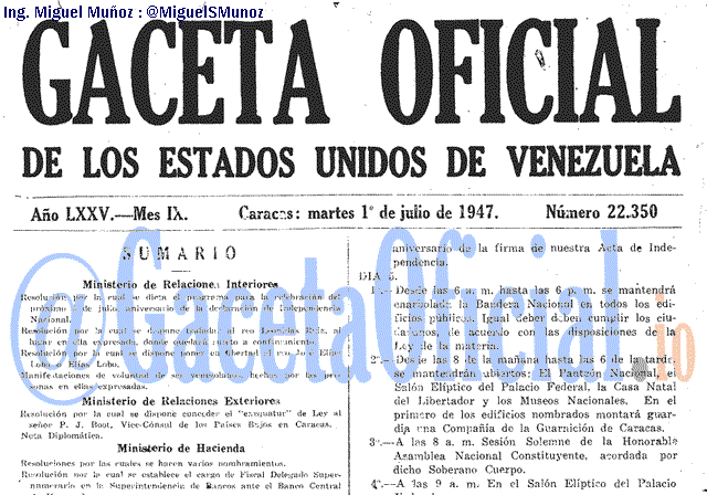 Gaceta Oficial 22350 del 1 Julio 1947