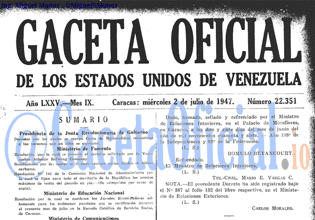 Gaceta Oficial 22351 del 2 Julio 1947