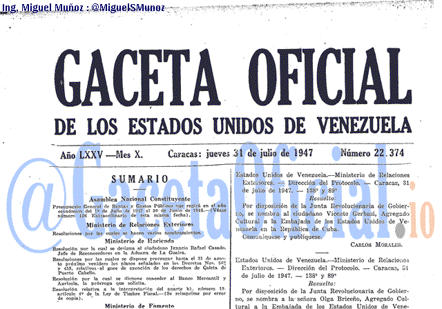 Gaceta Oficial 22374 del 31 Julio 1947