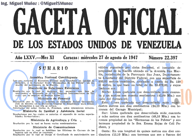 Gaceta Oficial 22397 del 27 Agosto 1947