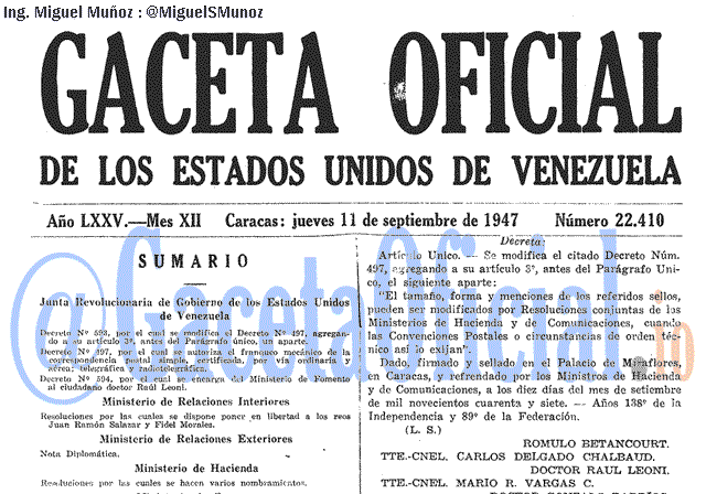 Gaceta Oficial 22410 del 11 Septiembre 1947