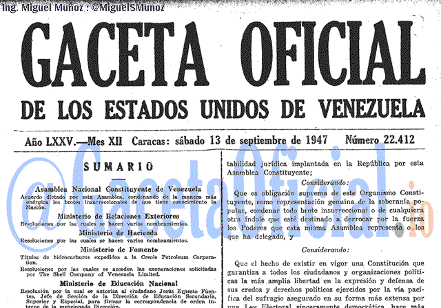 Gaceta Oficial 22412 del 13 Septiembre 1947