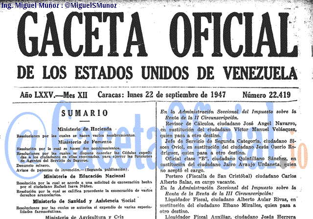 Gaceta Oficial 22419 del 22 Septiembre 1947