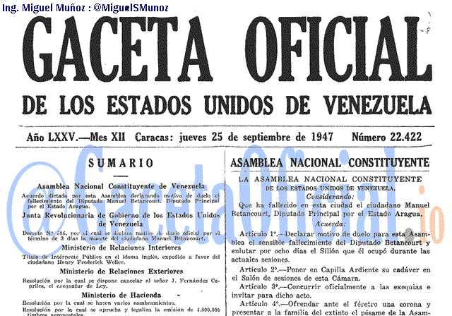 Gaceta Oficial 22422 del 25 Septiembre 1947