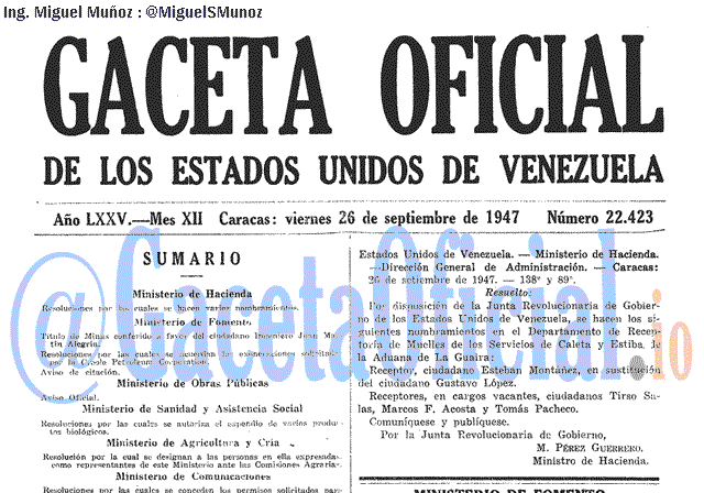 Gaceta Oficial 22423 del 26 Septiembre 1947