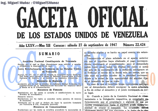 Gaceta Oficial 22424 del 27 Septiembre 1947