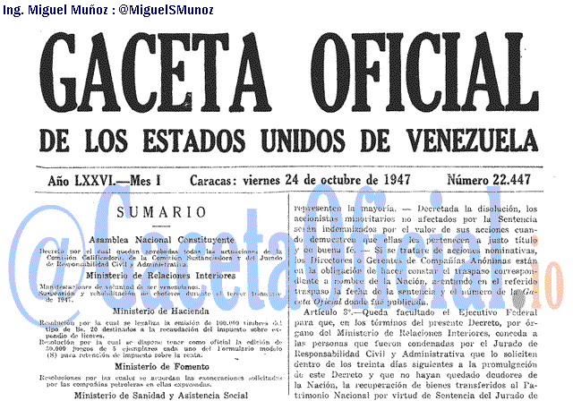 Gaceta Oficial 22447 del 24 Octubre 1947
