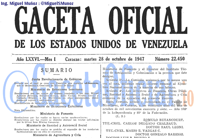 Gaceta Oficial 22450 del 28 Octubre 1947