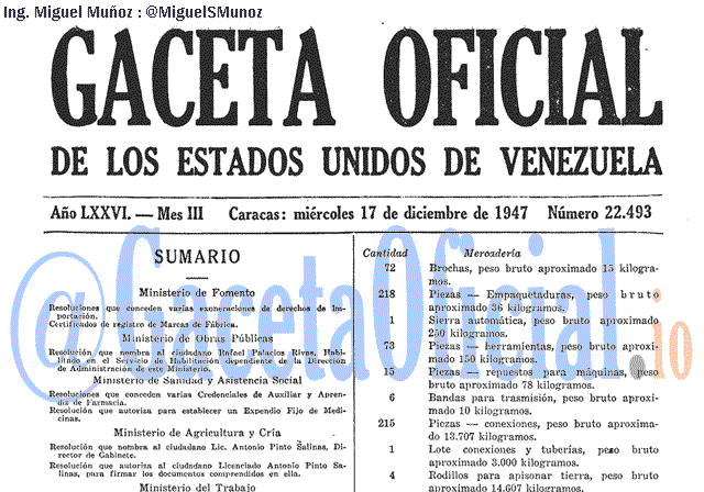 Gaceta Oficial 22493 del 17 Diciembre 1947