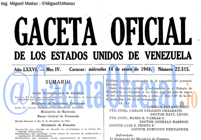 Gaceta Oficial 22515 del 14 Enero 1948
