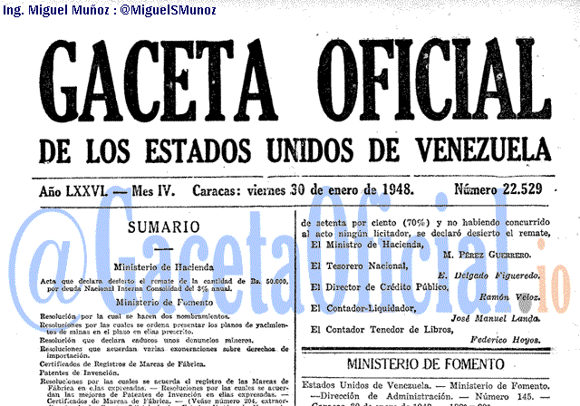 Gaceta Oficial 22529 del 30 Enero 1948