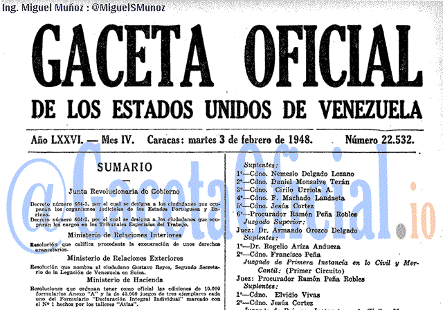 Gaceta Oficial 22532 del 3 Febrero 1948