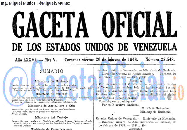 Gaceta Oficial 22548 del 20 Febrero 1948