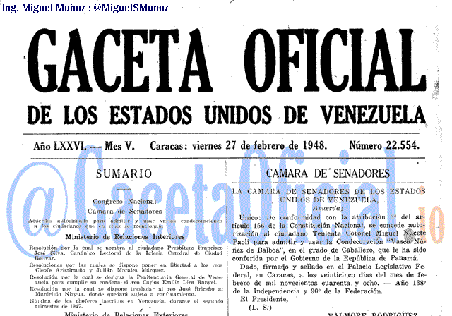 Gaceta Oficial 22554 del 27 Febrero 1948
