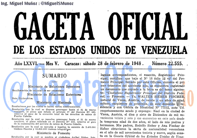 Gaceta Oficial 22555 del 28 Febrero 1948