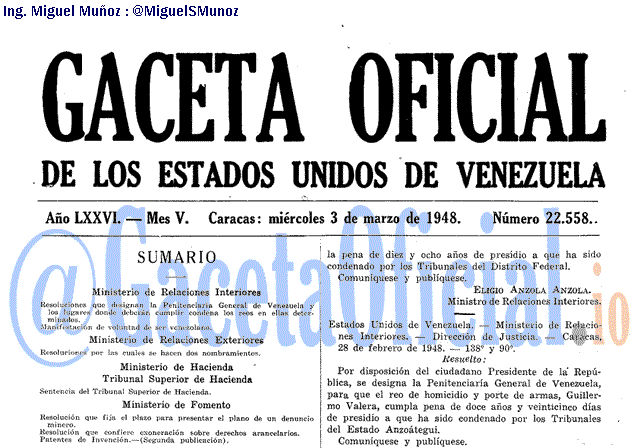 Gaceta Oficial 22558 del 3 Marzo 1948