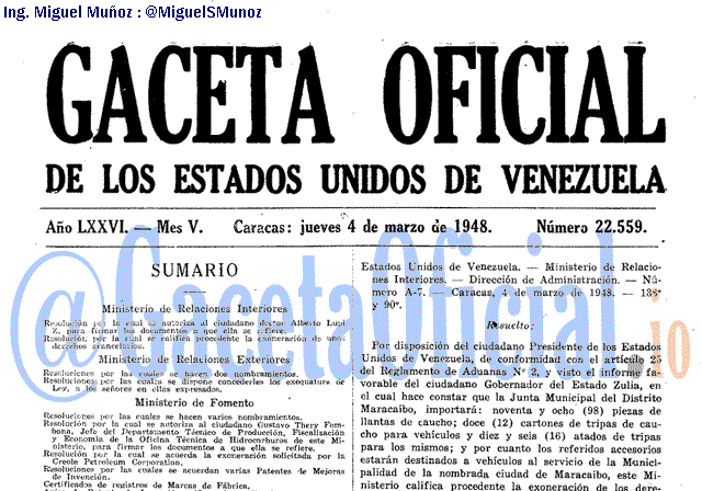 Gaceta Oficial 22559 del 4 Marzo 1948