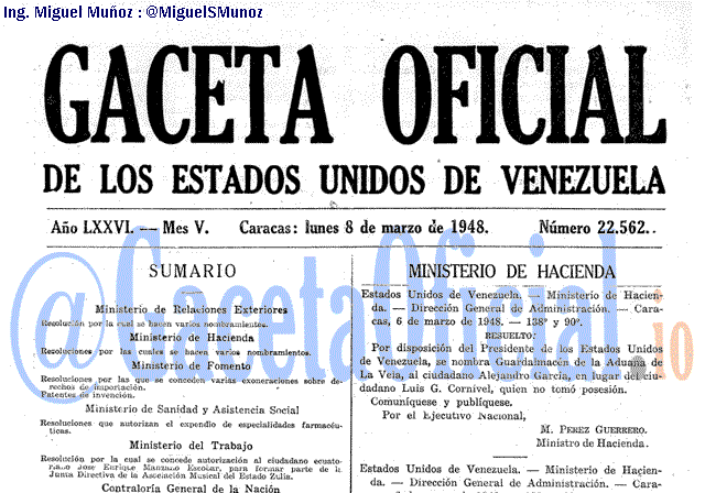 Gaceta Oficial 22562 del 8 Marzo 1948