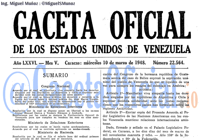 Gaceta Oficial 22564 del 10 Marzo 1948