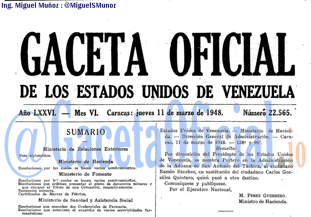 Gaceta Oficial 22565 del 11 Marzo 1948