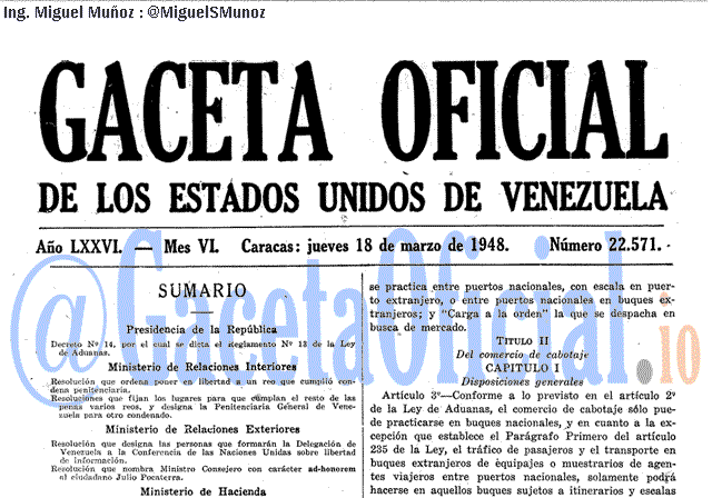 Gaceta Oficial 22571 del 18 Marzo 1948