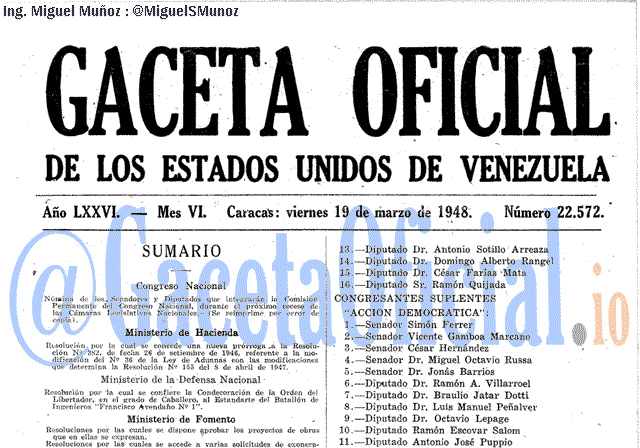 Gaceta Oficial 22572 del 19 Marzo 1948