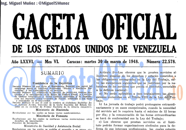 Gaceta Oficial 22578 del 30 Marzo 1948