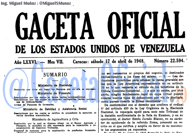 Gaceta Oficial 22594 del 17 Abril 1948