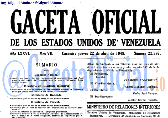 Gaceta Oficial 22597 del 22 Abril 1948