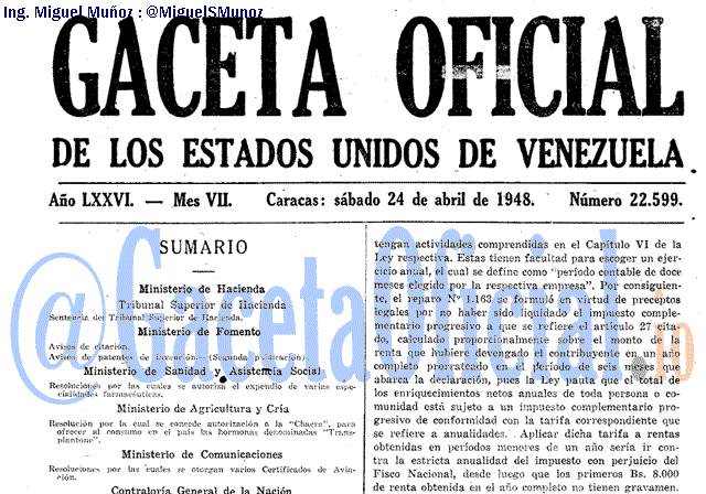 Gaceta Oficial 22599 del 24 Abril 1948