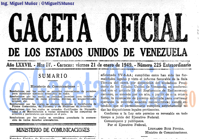 Gaceta Oficial 225 del 21 Enero 1949