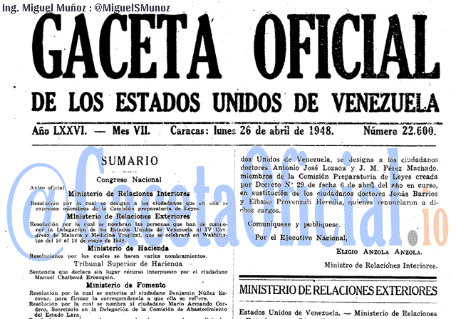Gaceta Oficial 22600 del 26 Abril 1948