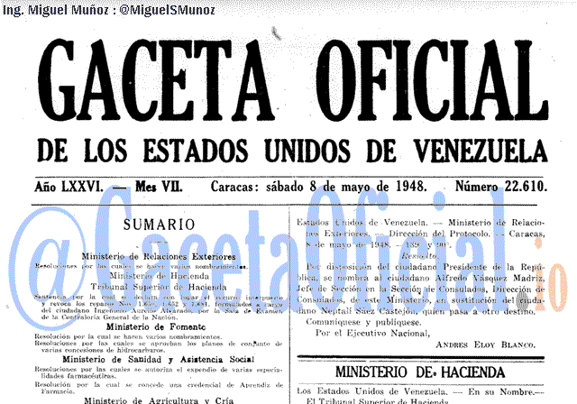 Gaceta Oficial 22610 del 8 Mayo 1948