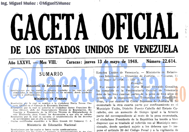 Gaceta Oficial 22614 del 13 Mayo 1948