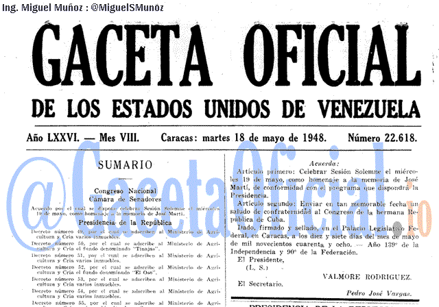 Gaceta Oficial 22618 del 18 Mayo 1948