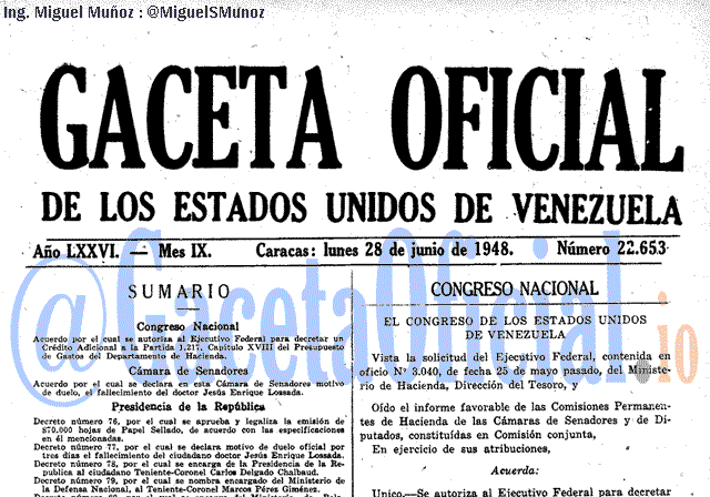 Gaceta Oficial 22653 del 28 Junio 1948