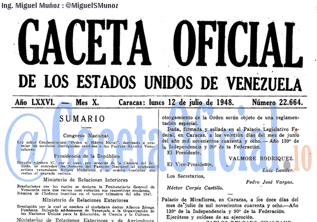 Gaceta Oficial 22664 del 12 Julio 1948