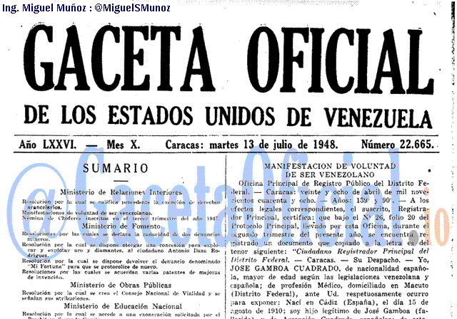 Gaceta Oficial 22665 del 13 Julio 1948