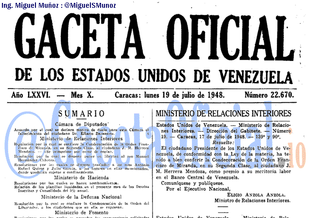 Gaceta Oficial 22670 del 19 Julio 1948